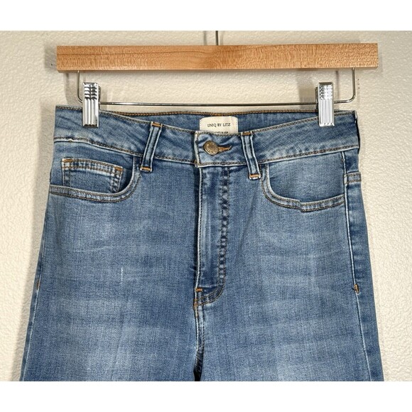 UNIQ BY LITZ High Rise Super Flare Bell Bottom Jeans Womens Size 27/5 Stretch - Picture 2 of 13